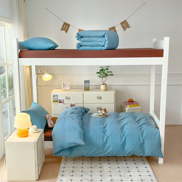 91家纺网 家纺一手货源 找家纺 （总）柠萌家居 2025年最新款学生宿舍全棉无印风A类良品宿舍上下铺三件套