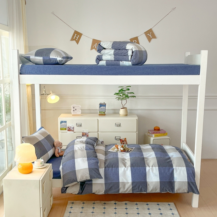 91家纺网 家纺一手货源 找家纺 （总）柠萌家居 2025年最新款学生宿舍全棉无印风A类良品宿舍上下铺三件套