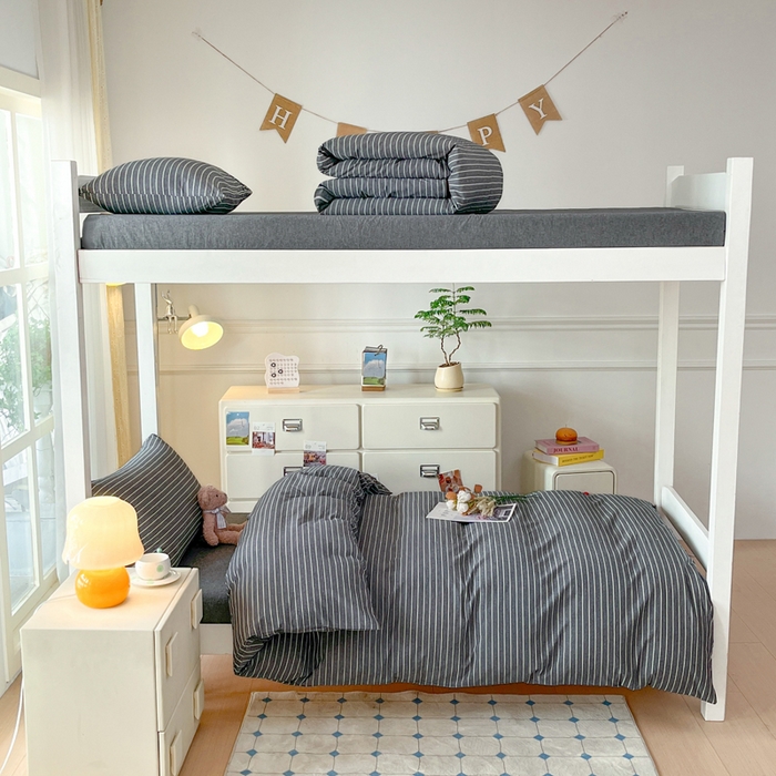 91家纺网 家纺一手货源 找家纺 （总）柠萌家居 2025年最新款学生宿舍全棉无印风A类良品宿舍上下铺三件套