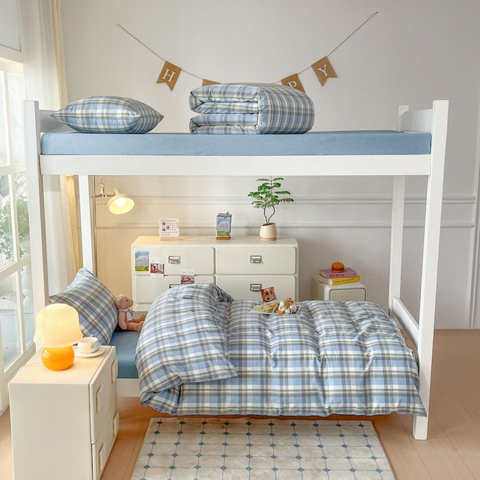 91家纺网 家纺一手货源 找家纺 （总）柠萌家居 2025年最新款学生宿舍全棉无印风A类良品宿舍上下铺三件套