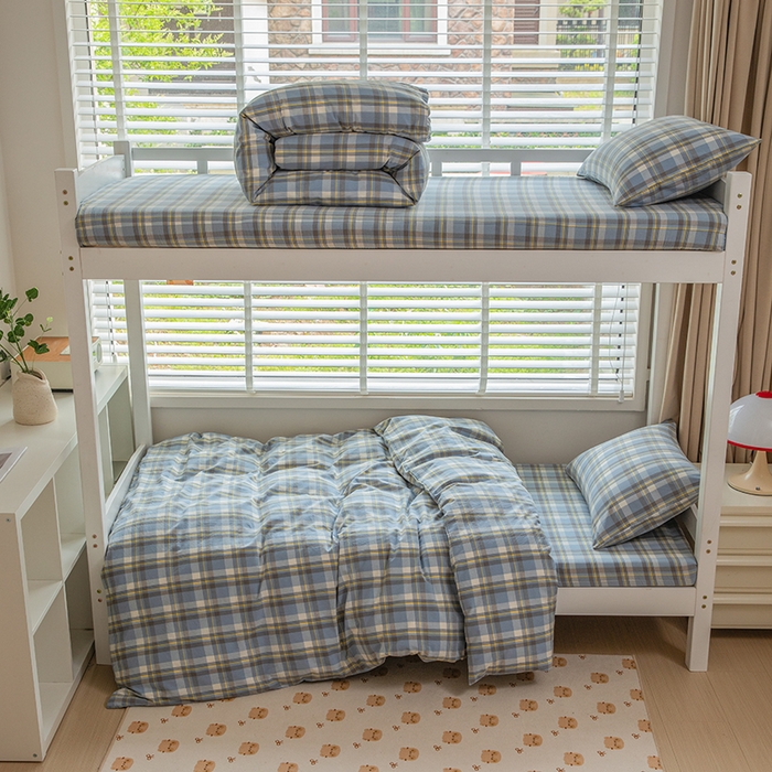 91家纺网 家纺一手货源 找家纺 （总）柠萌家居 2025年最新款学生宿舍全棉无印风A类良品宿舍上下铺三件套