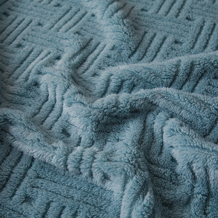 91家纺网 家纺一手货源 找家纺 欧邦2025新款提花舒棉绒塔芙绒床笠跨境-场景一 半岛蓝