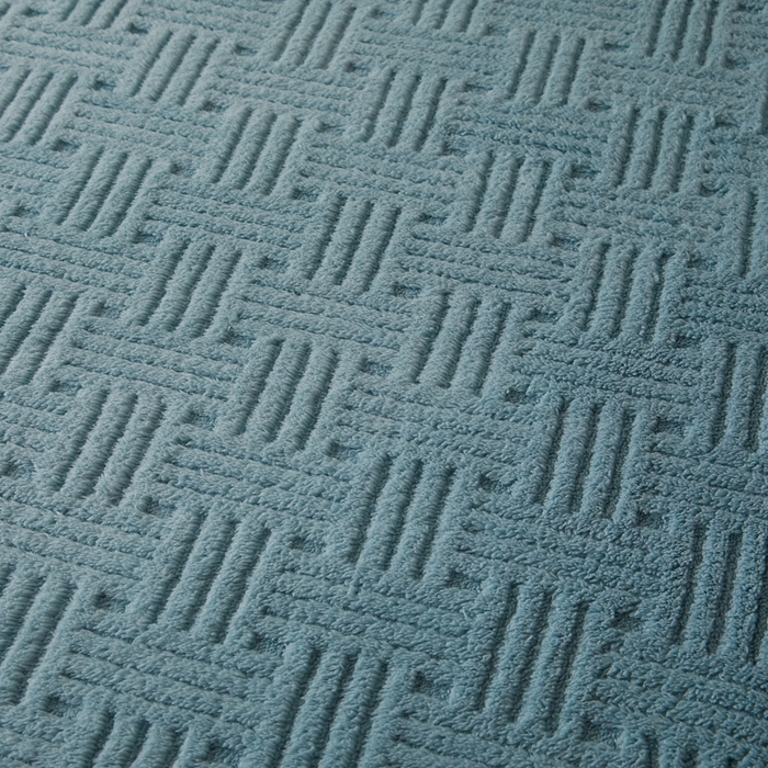 91家纺网 家纺一手货源 找家纺 欧邦2025新款提花舒棉绒塔芙绒床笠跨境-场景一 半岛蓝