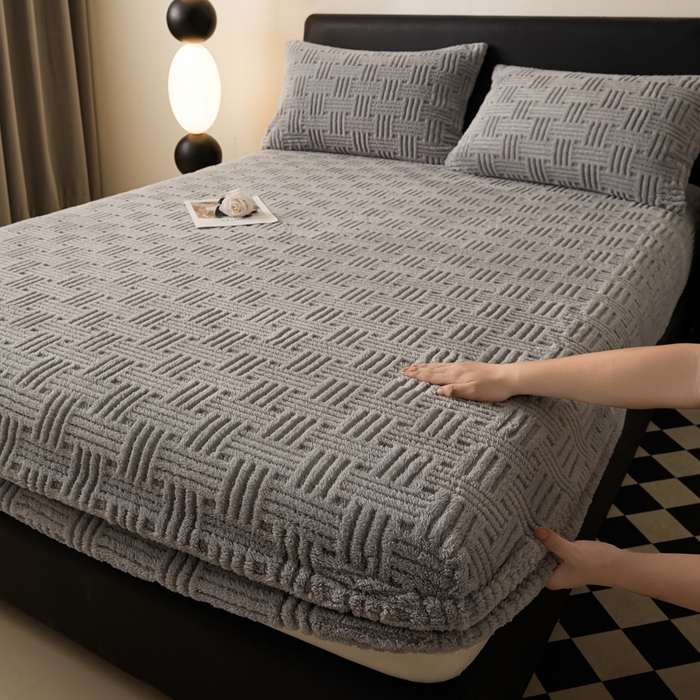 欧邦2025新款提花舒棉绒塔芙绒床笠跨境-场景一 冰川灰