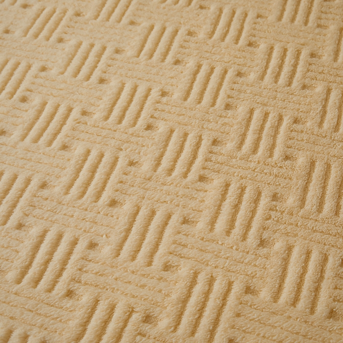 91家纺网 家纺一手货源 找家纺 欧邦2025新款提花舒棉绒塔芙绒床笠跨境-场景一 稻香黄