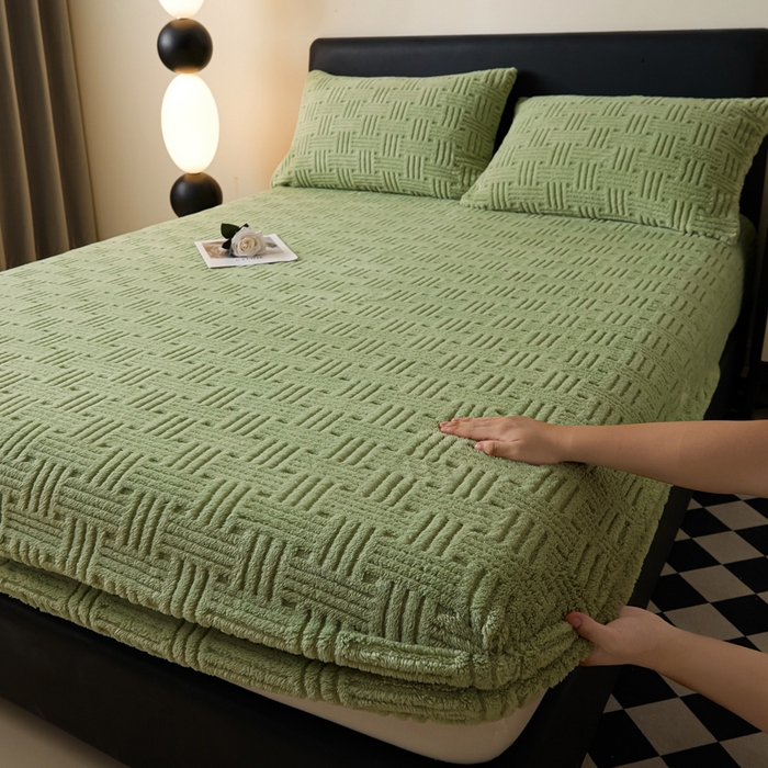 欧邦2025新款提花舒棉绒塔芙绒床笠跨境-场景一 青木绿