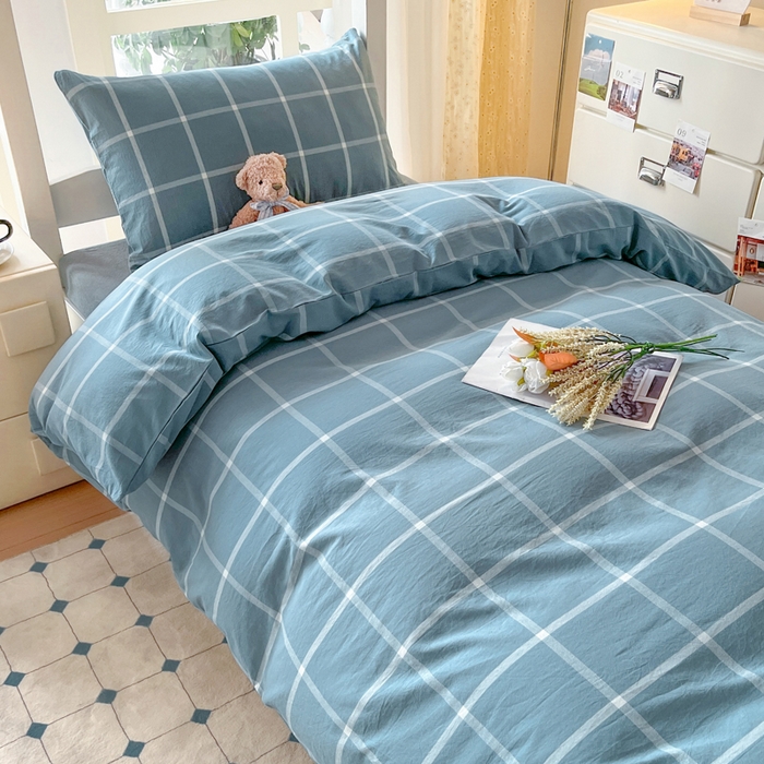 91家纺网 家纺一手货源 找家纺 （总）柠萌家居 2025年最新款学生宿舍全棉无印风A类良品宿舍上下铺三件套