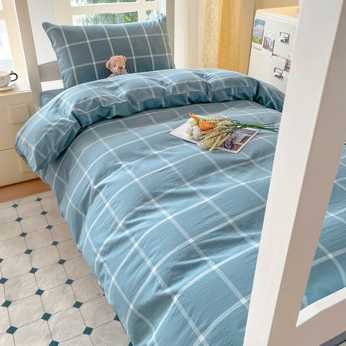 91家纺网 家纺一手货源 找家纺 （总）柠萌家居 2025年最新款学生宿舍全棉无印风A类良品宿舍上下铺三件套