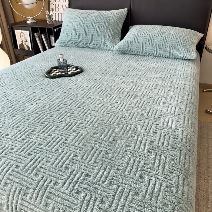 91家纺网 家纺一手货源 找家纺 欧邦2025新款提花舒棉绒塔芙绒床笠跨境-场景二 床笠款-半岛蓝