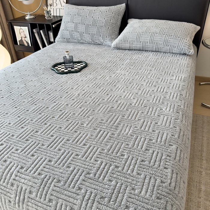 91家纺网 家纺一手货源 找家纺 欧邦2025新款提花舒棉绒塔芙绒床笠跨境-场景二 床笠款-冰川灰