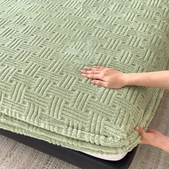 91家纺网 家纺一手货源 找家纺 欧邦2025新款提花舒棉绒塔芙绒床笠跨境-场景二 床笠款-青木绿