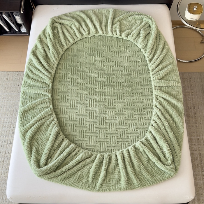 91家纺网 家纺一手货源 找家纺 欧邦2025新款提花舒棉绒塔芙绒床笠跨境-场景二 床笠款-青木绿