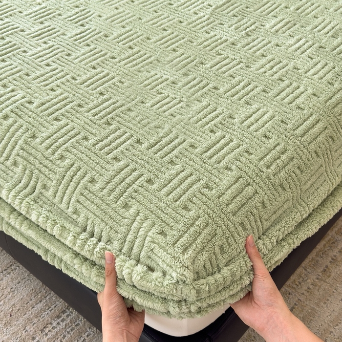 91家纺网 家纺一手货源 找家纺 欧邦2025新款提花舒棉绒塔芙绒床笠跨境-场景二 床笠款-青木绿