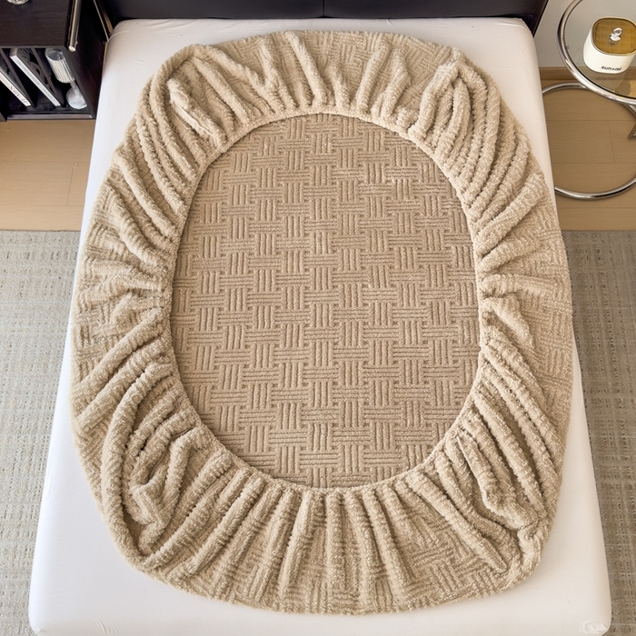 91家纺网 家纺一手货源 找家纺 欧邦2025新款提花舒棉绒塔芙绒床笠跨境-场景二 床笠款-深卡其