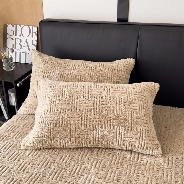 91家纺网 家纺一手货源 找家纺 欧邦2025新款提花舒棉绒塔芙绒床笠跨境-场景二 床笠款-深卡其