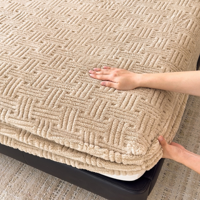 91家纺网 家纺一手货源 找家纺 欧邦2025新款提花舒棉绒塔芙绒床笠跨境-场景二 床笠款-深卡其