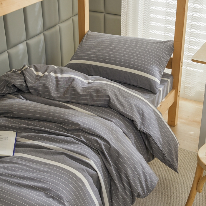 91家纺网 家纺一手货源 找家纺 柠萌家居 2025年最新款学生宿舍全棉无印风A类良品宿舍上下铺三件套 光阴灰