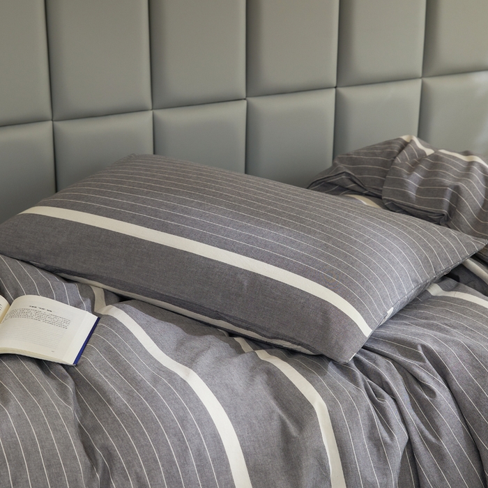 91家纺网 家纺一手货源 找家纺 柠萌家居 2025年最新款学生宿舍全棉无印风A类良品宿舍上下铺三件套 光阴灰