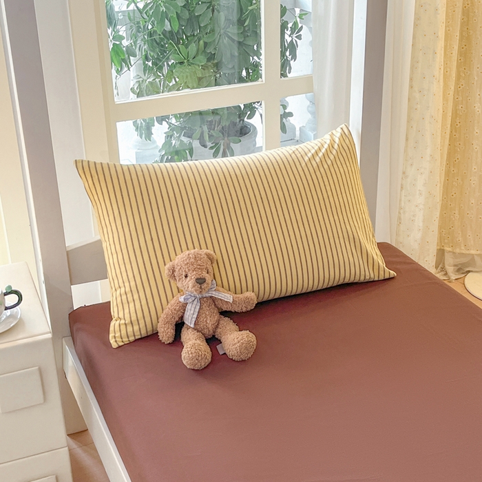 91家纺网 家纺一手货源 找家纺 柠萌家居 2025年最新款学生宿舍全棉无印风A类良品宿舍上下铺三件套 黄咖条