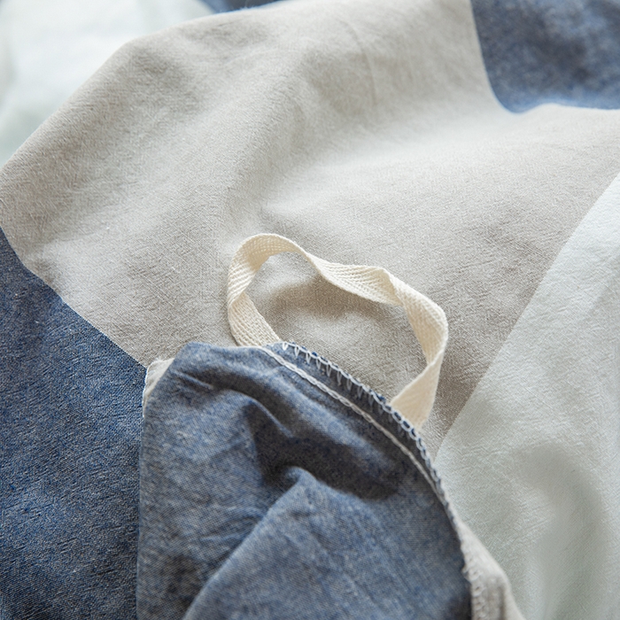 91家纺网 家纺一手货源 找家纺 柠萌家居 2025年最新款学生宿舍全棉无印风A类良品宿舍上下铺三件套 蓝白大格