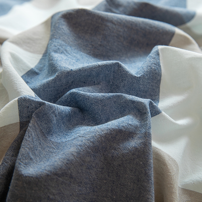 91家纺网 家纺一手货源 找家纺 柠萌家居 2025年最新款学生宿舍全棉无印风A类良品宿舍上下铺三件套 蓝白大格