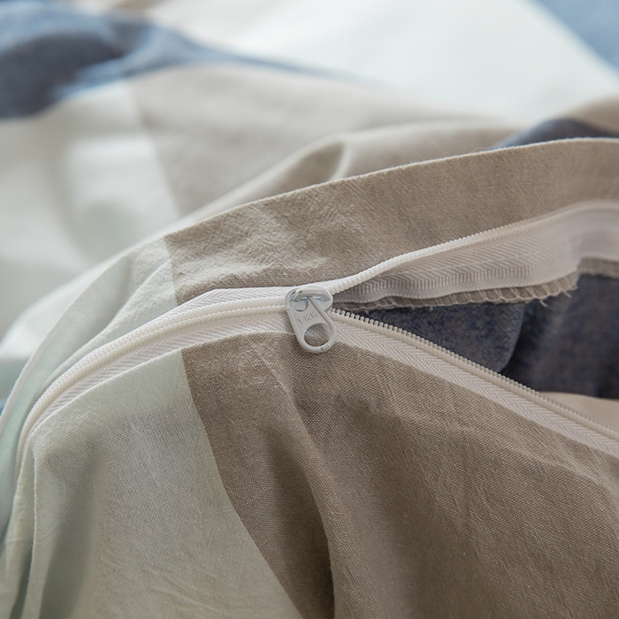 91家纺网 家纺一手货源 找家纺 柠萌家居 2025年最新款学生宿舍全棉无印风A类良品宿舍上下铺三件套 蓝白大格