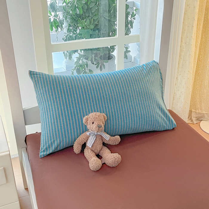 91家纺网 家纺一手货源 找家纺 柠萌家居 2025年最新款学生宿舍全棉无印风A类良品宿舍上下铺三件套 蓝咖条