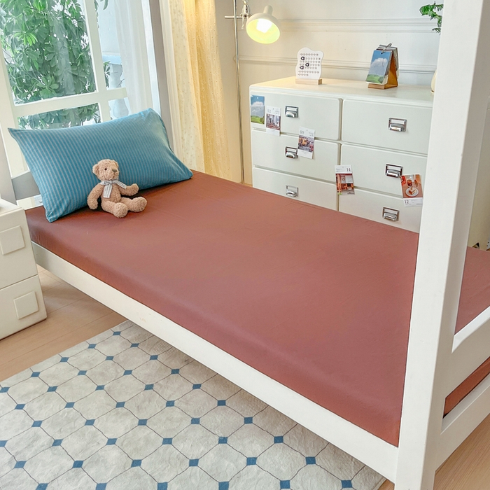 91家纺网 家纺一手货源 找家纺 柠萌家居 2025年最新款学生宿舍全棉无印风A类良品宿舍上下铺三件套 蓝咖条