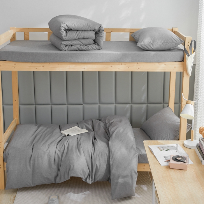 柠萌家居 2025年最新款学生宿舍全棉无印风A类良品宿舍上下铺三件套 冷灰