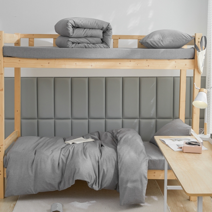 91家纺网 家纺一手货源 找家纺 柠萌家居 2025年最新款学生宿舍全棉无印风A类良品宿舍上下铺三件套 冷灰