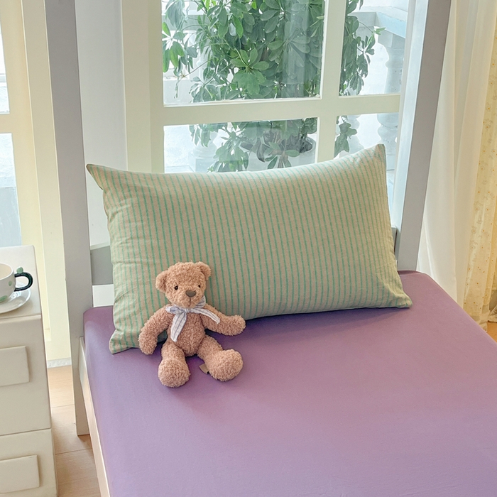 91家纺网 家纺一手货源 找家纺 柠萌家居 2025年最新款学生宿舍全棉无印风A类良品宿舍上下铺三件套 绿紫条