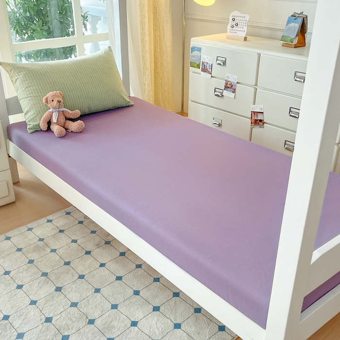 91家纺网 家纺一手货源 找家纺 柠萌家居 2025年最新款学生宿舍全棉无印风A类良品宿舍上下铺三件套 绿紫条