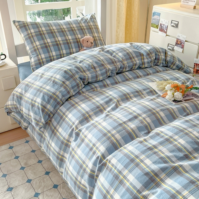 91家纺网 家纺一手货源 找家纺 柠萌家居 2025年最新款学生宿舍全棉无印风A类良品宿舍上下铺三件套 莫卡蓝