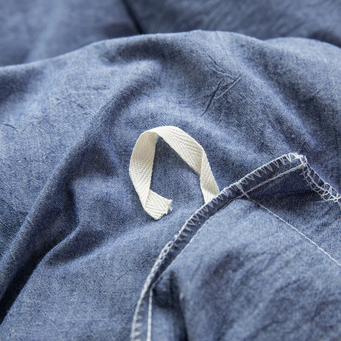 91家纺网 家纺一手货源 找家纺 柠萌家居 2025年最新款学生宿舍全棉无印风A类良品宿舍上下铺三件套 牛仔蓝