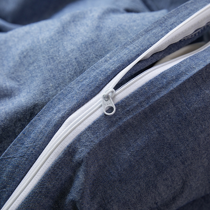 91家纺网 家纺一手货源 找家纺 柠萌家居 2025年最新款学生宿舍全棉无印风A类良品宿舍上下铺三件套 牛仔蓝