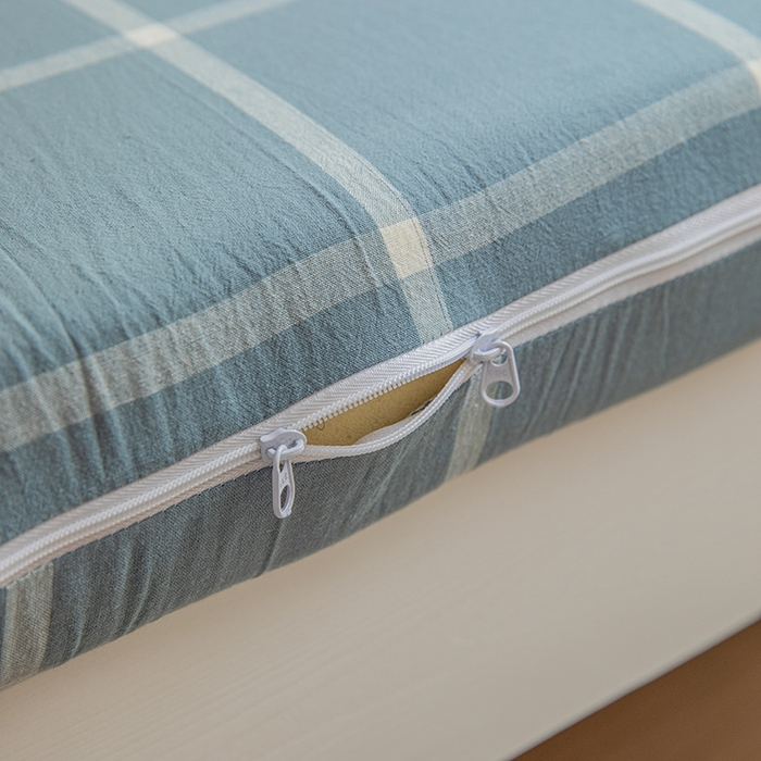 91家纺网 家纺一手货源 找家纺 柠萌家居 2025年最新款学生宿舍全棉无印风A类良品宿舍上下铺三件套 浅蓝大格