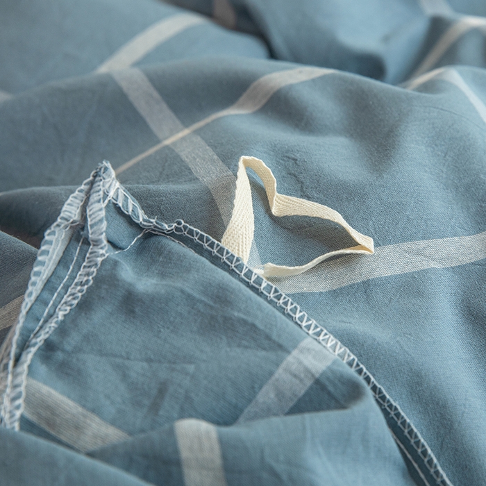 91家纺网 家纺一手货源 找家纺 柠萌家居 2025年最新款学生宿舍全棉无印风A类良品宿舍上下铺三件套 浅蓝大格