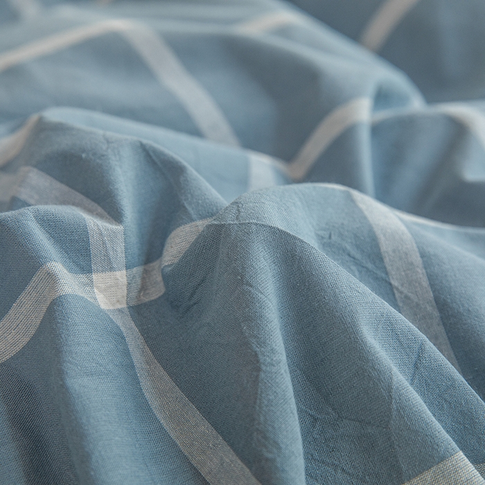 91家纺网 家纺一手货源 找家纺 柠萌家居 2025年最新款学生宿舍全棉无印风A类良品宿舍上下铺三件套 浅蓝大格