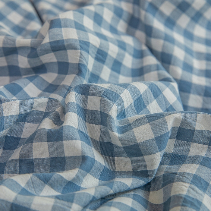 91家纺网 家纺一手货源 找家纺 柠萌家居 2025年最新款学生宿舍全棉无印风A类良品宿舍上下铺三件套 浅蓝小格