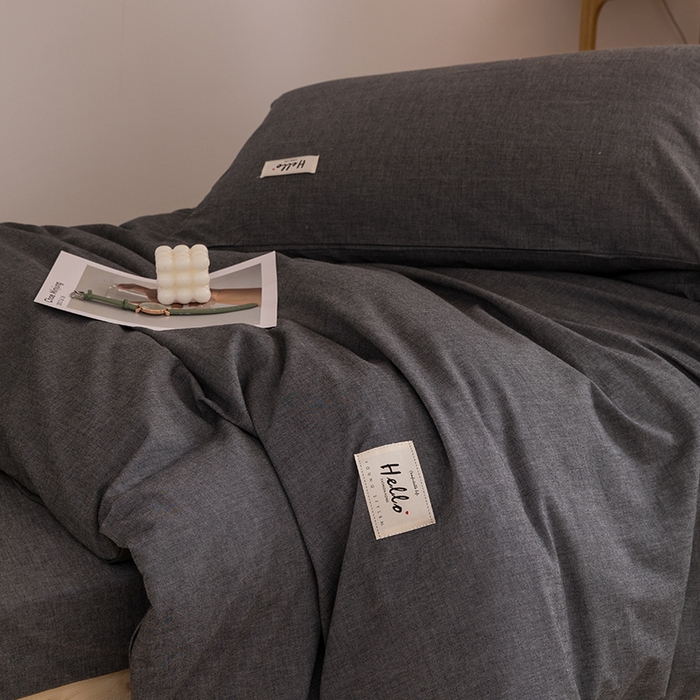 91家纺网 家纺一手货源 找家纺 柠萌家居 2025年最新款学生宿舍全棉无印风A类良品宿舍上下铺三件套 深灰