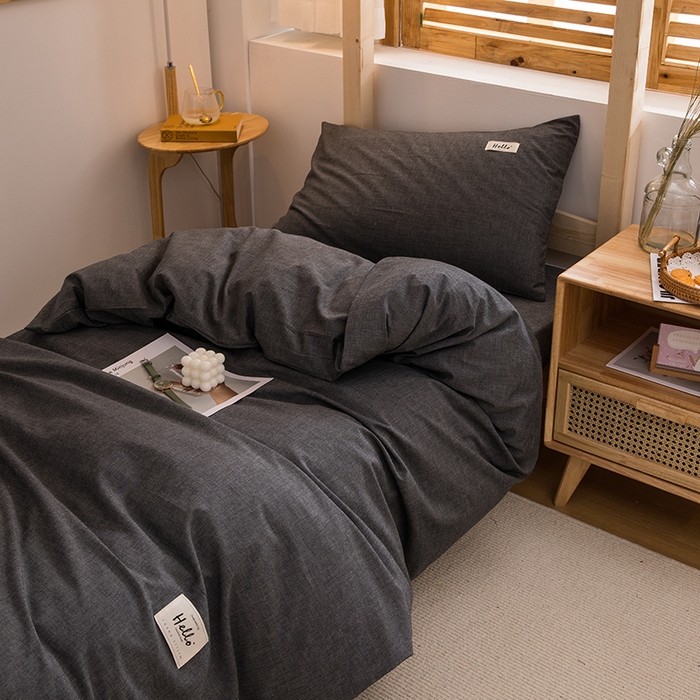 91家纺网 家纺一手货源 找家纺 柠萌家居 2025年最新款学生宿舍全棉无印风A类良品宿舍上下铺三件套 深灰