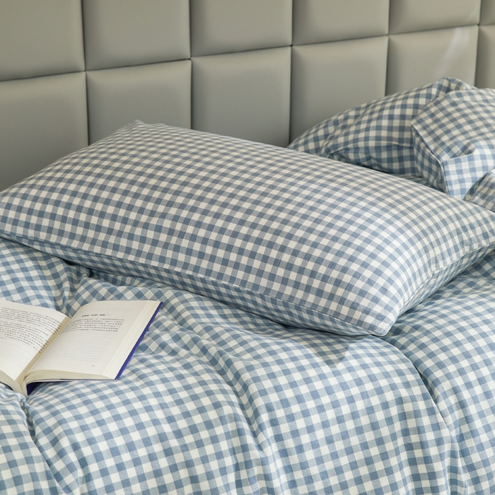 91家纺网 家纺一手货源 找家纺 柠萌家居 2025年最新款学生宿舍全棉无印风A类良品宿舍上下铺三件套 小兰格