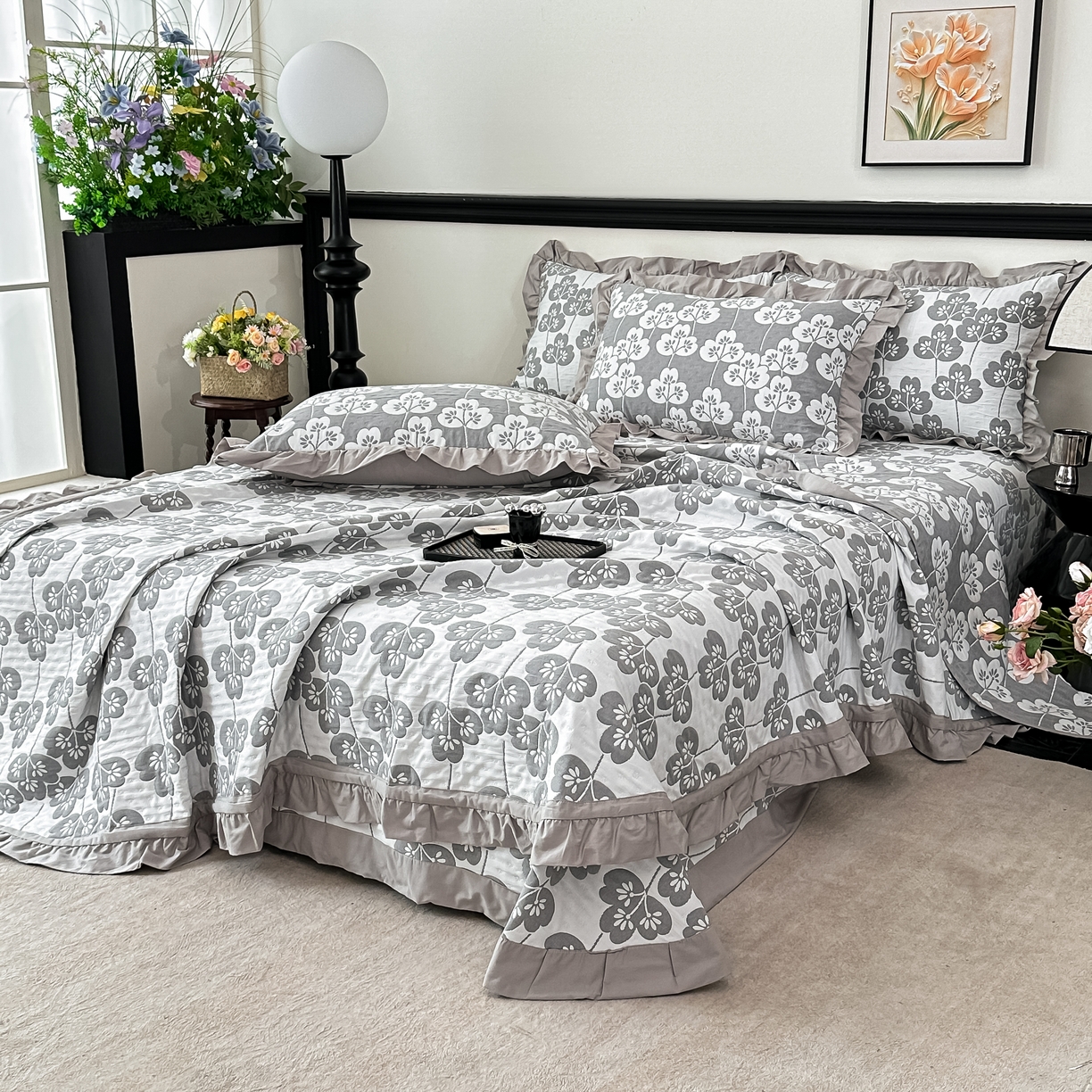 91家纺网 家纺一手货源 找家纺 （总）紫碧螺2025新款多层纱夏被床盖四件套