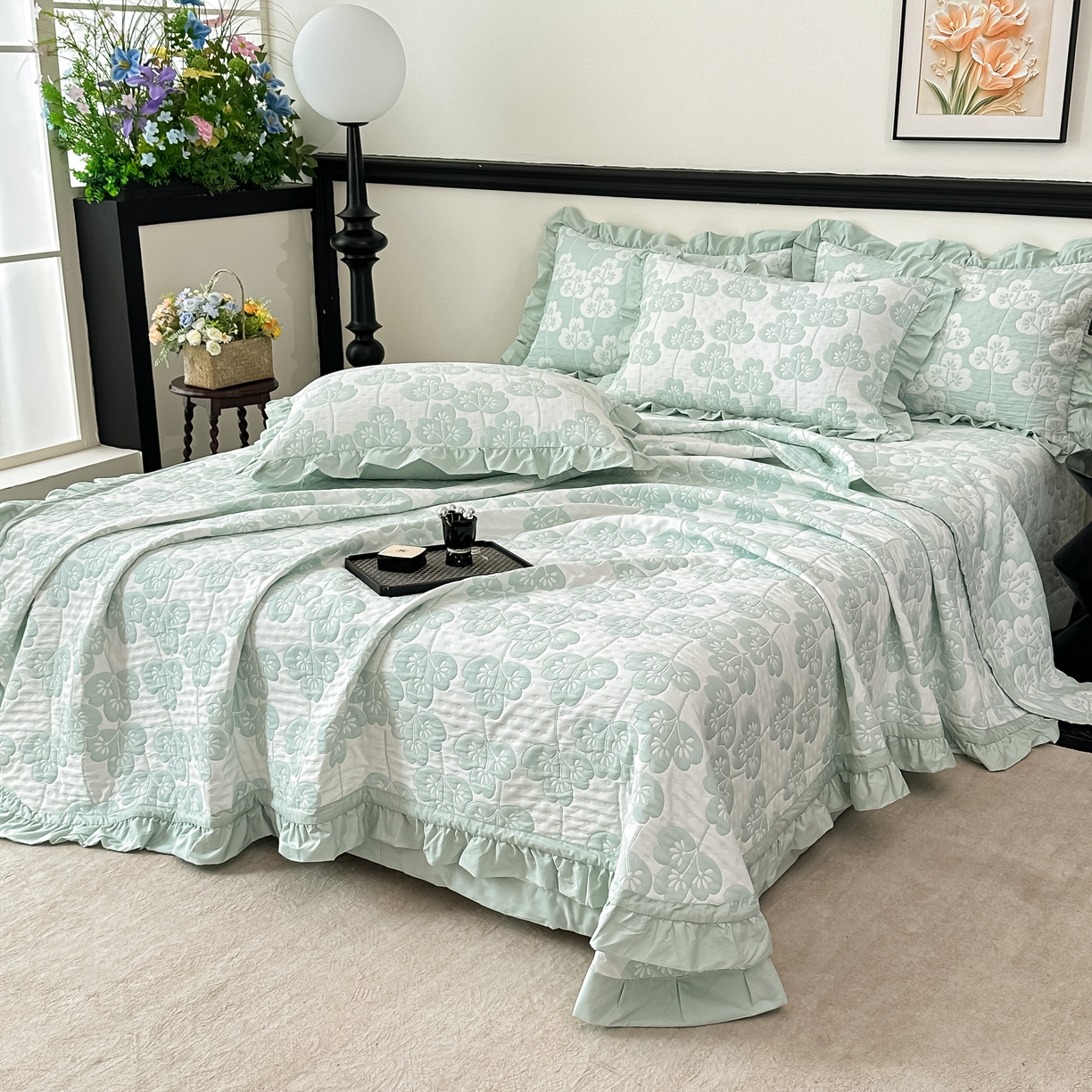 91家纺网 家纺一手货源 找家纺 （总）紫碧螺2025新款多层纱夏被床盖四件套