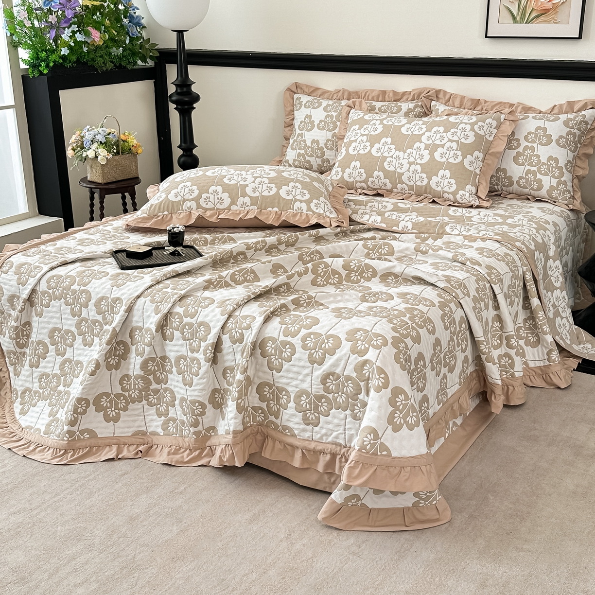 91家纺网 家纺一手货源 找家纺 （总）紫碧螺2025新款多层纱夏被床盖四件套