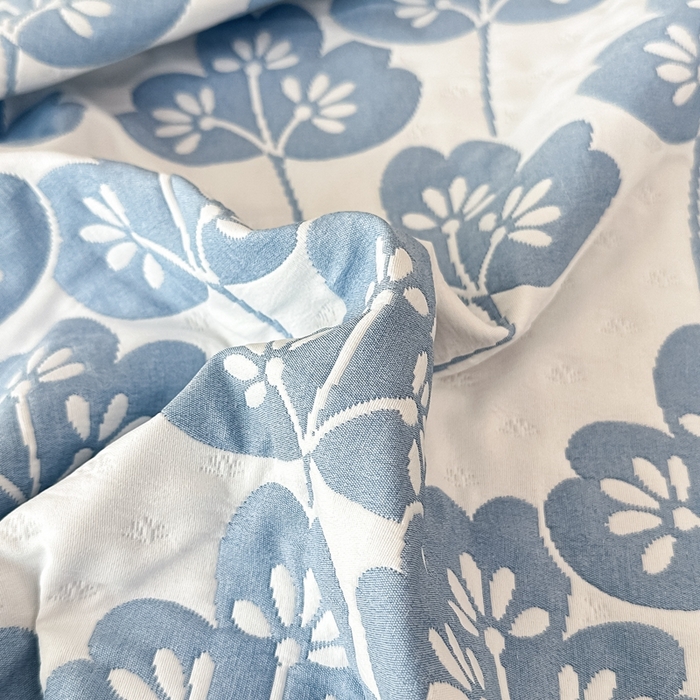 91家纺网 家纺一手货源 找家纺 紫碧螺2025新款多层纱夏被床盖四件套 淡蓝