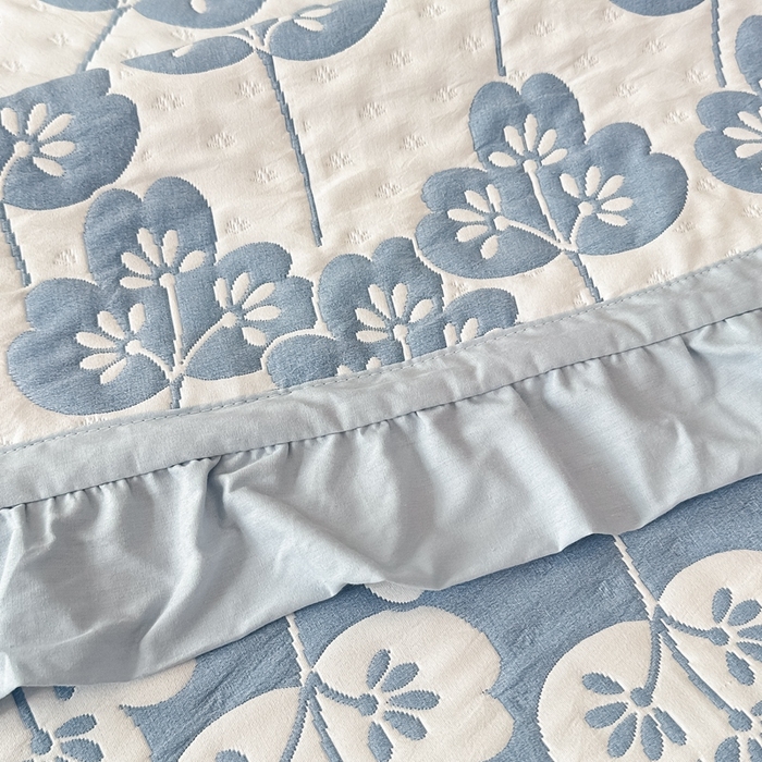 91家纺网 家纺一手货源 找家纺 紫碧螺2025新款多层纱夏被床盖四件套 淡蓝