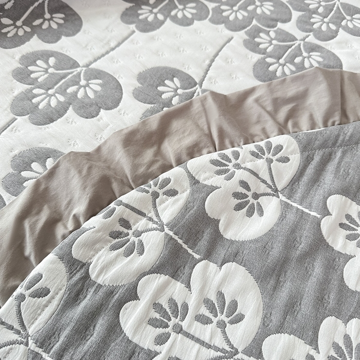 91家纺网 家纺一手货源 找家纺 紫碧螺2025新款多层纱夏被床盖四件套 浅灰