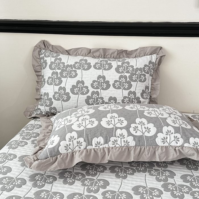 91家纺网 家纺一手货源 找家纺 紫碧螺2025新款多层纱夏被床盖四件套 浅灰