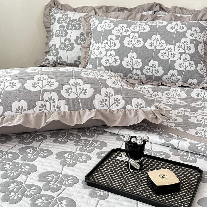 91家纺网 家纺一手货源 找家纺 紫碧螺2025新款多层纱夏被床盖四件套 浅灰